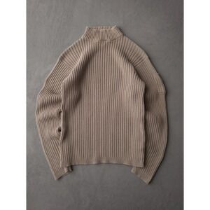Vintage 2000s Y2K International Waters Beige Ribbed Cotton High Neck Sweater M